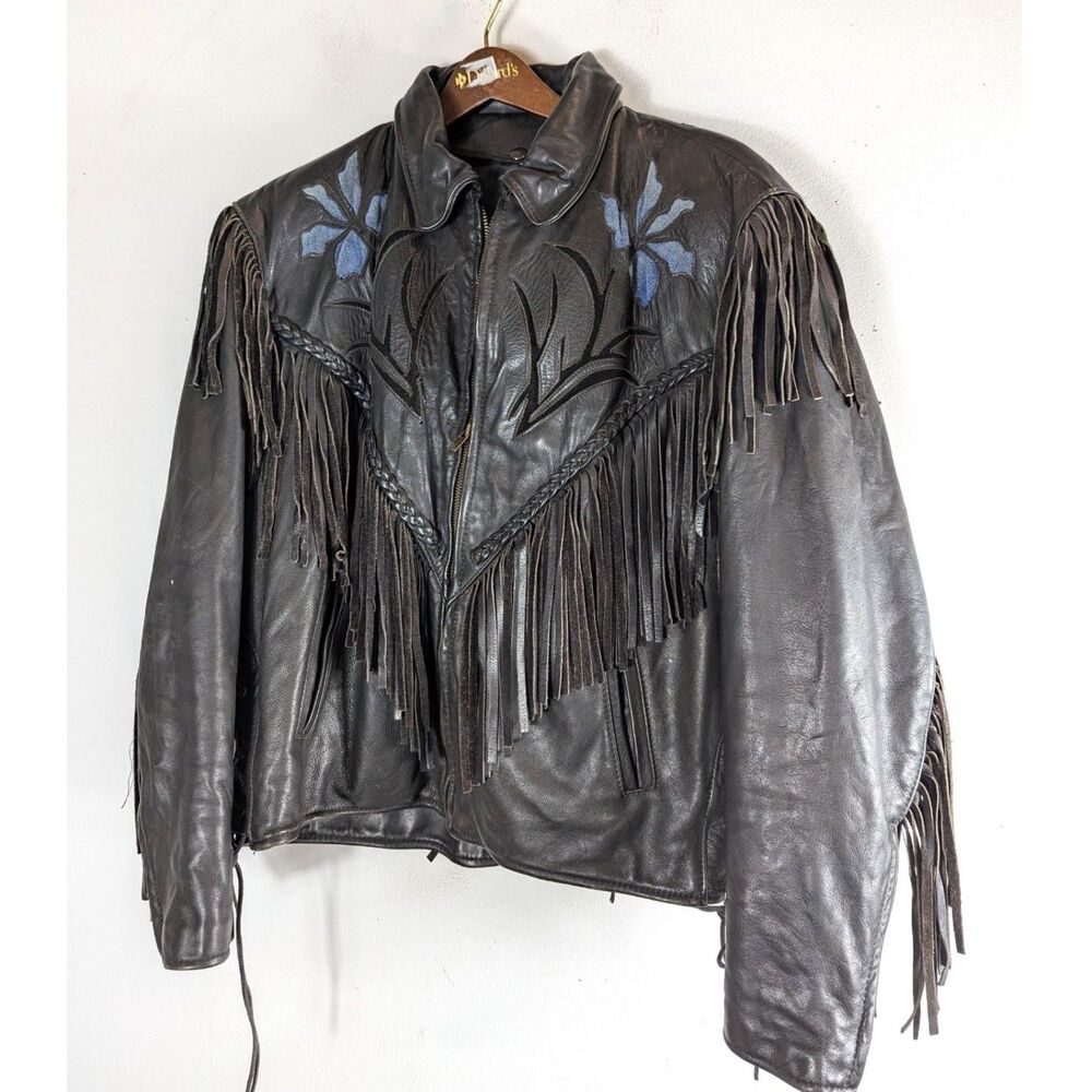Vintage Hot Leathers Fringe Biker Riding Jacket 16 Suede Rose Western Gothic